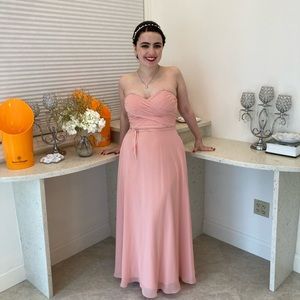 Size 2 peach floor-length strapless gown